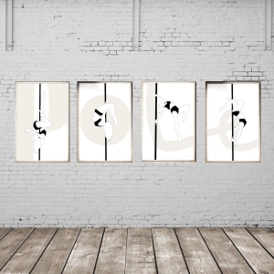 zestaw plakatów pole dance black and white minimalistyczny design figurki pole dance