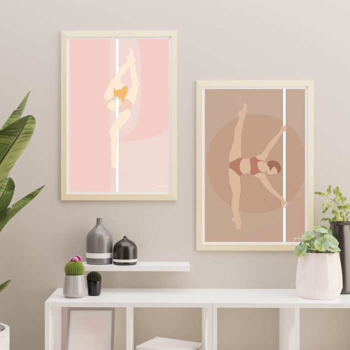 plakat pole beż róż beżowe nude minimalistyczny design figurki pole dance cyfrowy do pobrania