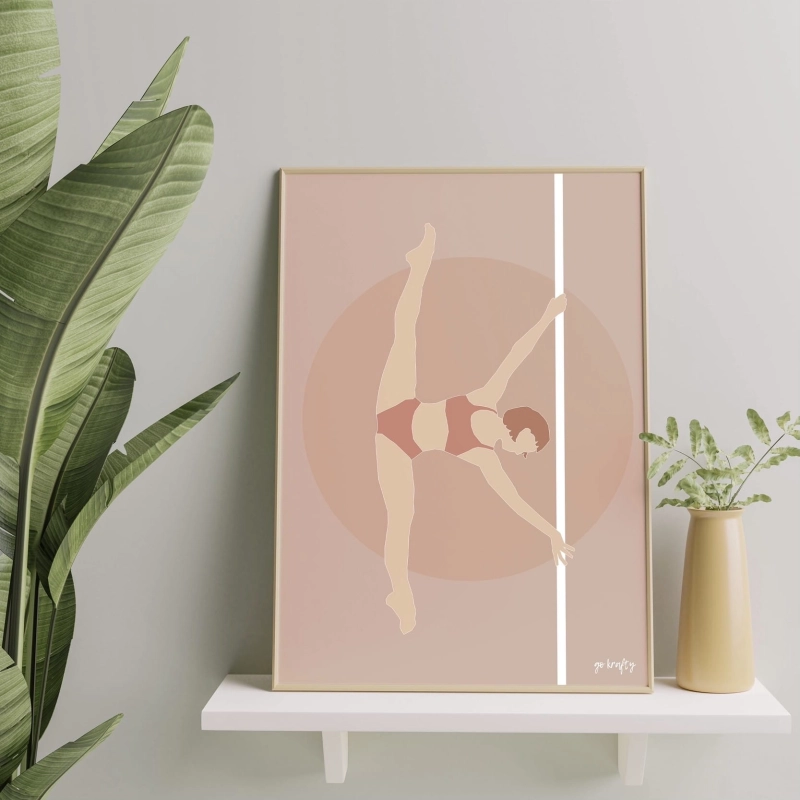 plakat pole beż róż beżowe nude minimalistyczny design figurki pole dance