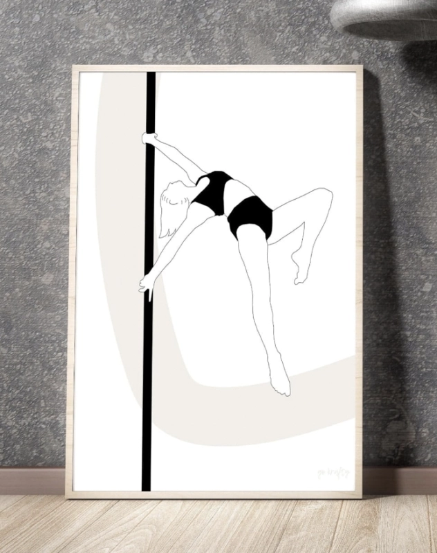 plakat pole dance back and white czarno biały minimalistyczny design figurki pole dance