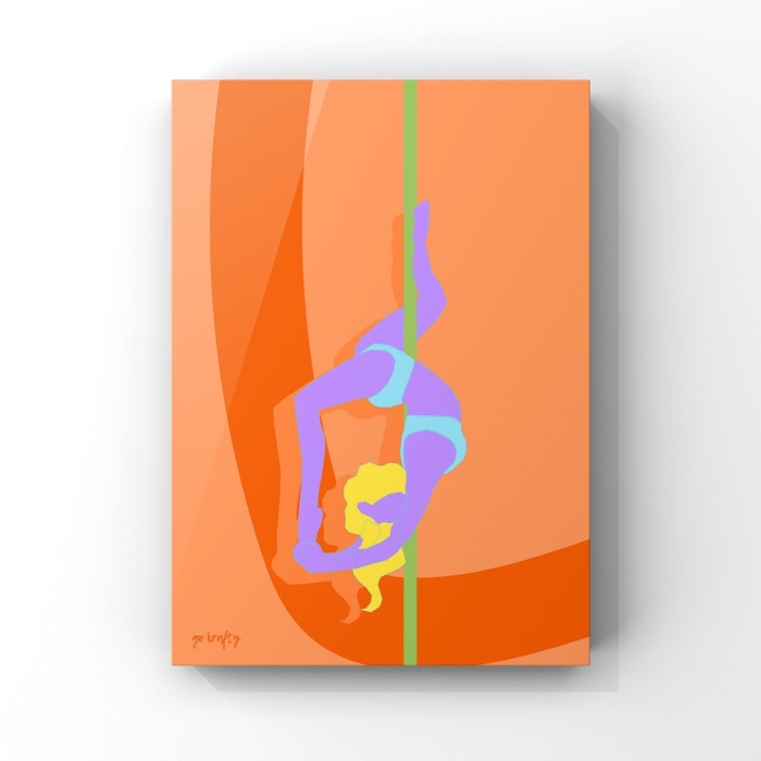 plakat pole dance kolory jaskrawe róż I fiolet design figurki pole dance