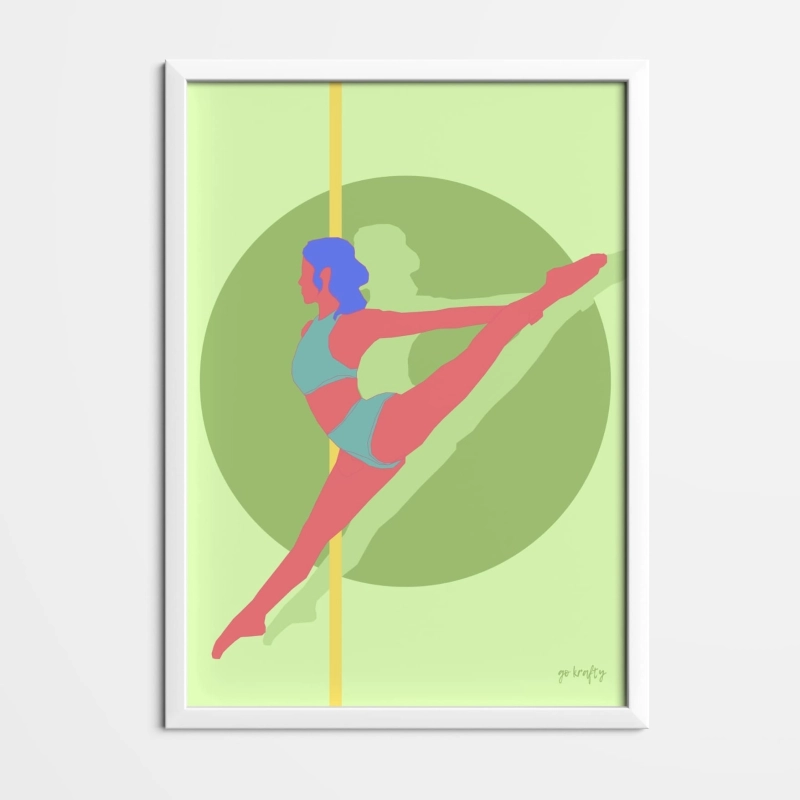 zestaw plakatów pole dance kolory jaskrawe róż I fiolet design figurki pole dance