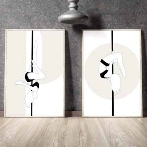 zestaw plakatów pole dance black and white minimalistyczny design figurki pole dance