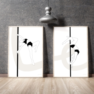 zestaw plakatów pole dance black and white minimalistyczny design figurki pole dance
