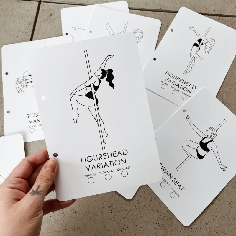 zestaw kart do segregatora z figurami pole dance basic static variations beginner