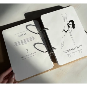 Pole Shapes Book Advanced — karty figur Flying K i Forearm Split obok siebie