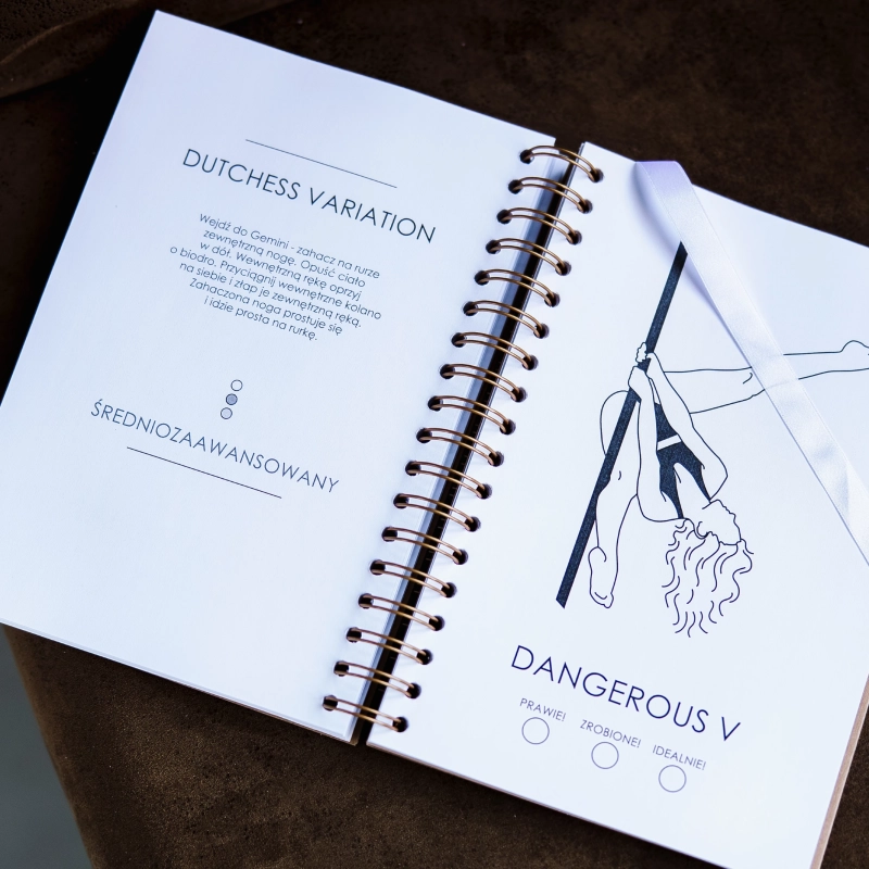 Pole Dance Bullet Journal — strona z figurą Dutchess Variation i opisem wejścia