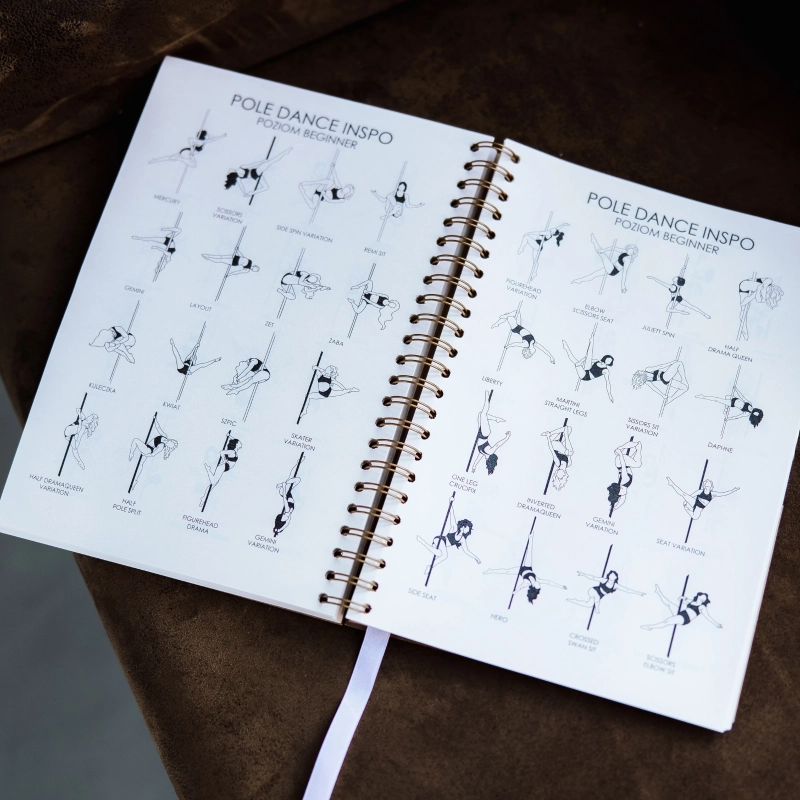 Planer Instruktorski A4 — strona Pole Dance Inspo z figurami do układania zajęć