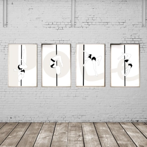 zestaw plakatów pole dance black and white minimalistyczny design figurki pole dance