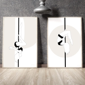 zestaw plakatów pole dance black and white minimalistyczny design figurki pole dance