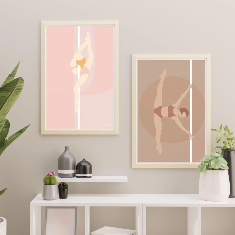 Plakaty pole dance w odcieniach nude — wzór Eagle w aranżacji wnętrza