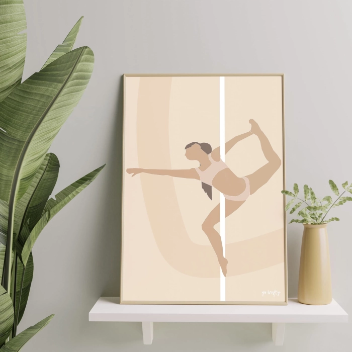 Plakat pole dance Ballerina w odcieniach nude — oprawiony w ramę