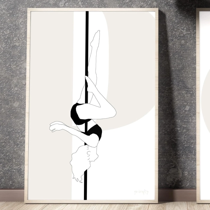 Plakat pole dance czarno-biały — oprawiony w ramę