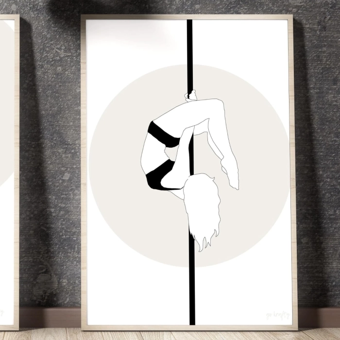Plakat pole dance Iguana czarno-biały — oprawiony w ramę