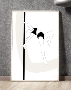 Plakat pole dance Handspring czarno-biały — oprawiony w ramę