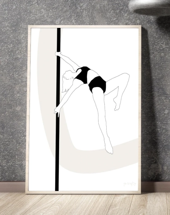 Plakat pole dance Handspring czarno-biały — oprawiony w ramę