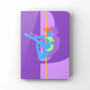 Plakat pole dance w kolorze fioletowym — geometryczna ilustracja tancerki