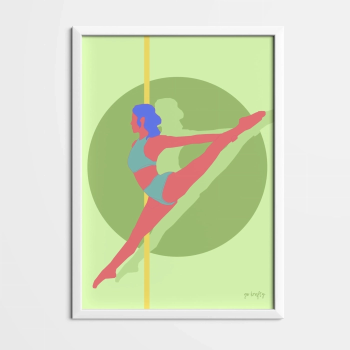 Plakat pole dance w kolorze zielonym — oprawiony w ramę