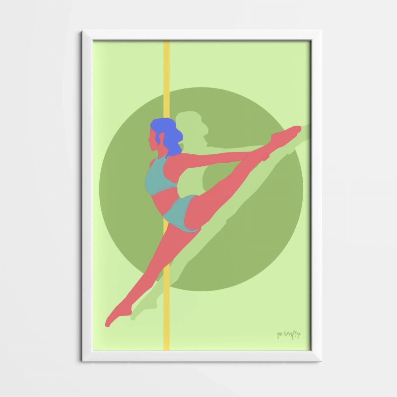 Plakat pole dance w kolorze zielonym — oprawiony w ramę