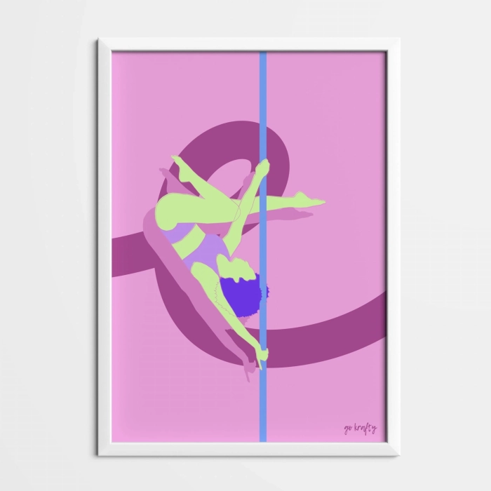 Plakat pole dance w kolorze różowym — oprawiony w ramę