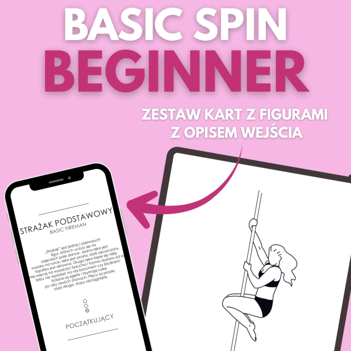 Karty z figurami pole dance Basic Spin Beginner do pobrania — podgląd karty na ekranie
