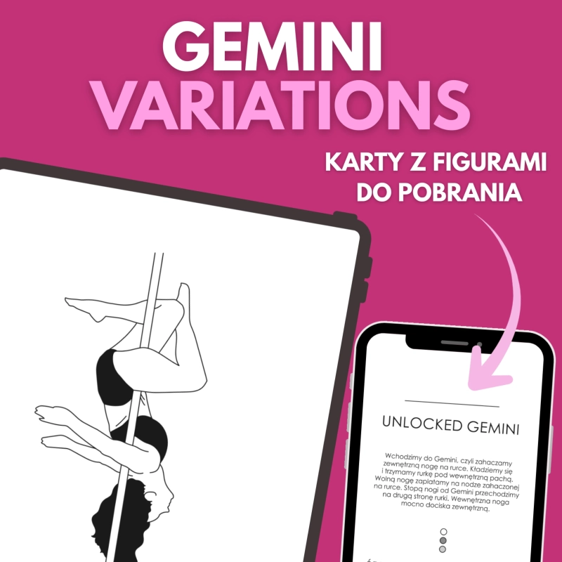 Karty z figurami pole dance Gemini Variations do pobrania — podgląd karty na ekranie
