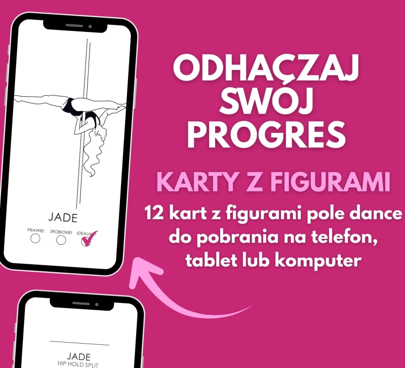 Karty z figurami pole dance Pole Splits w PDF — na telefon, tablet i komputer