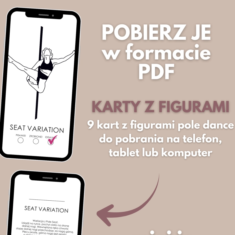 Karty z figurami pole dance w PDF — 9 kart do pobrania na telefon i tablet