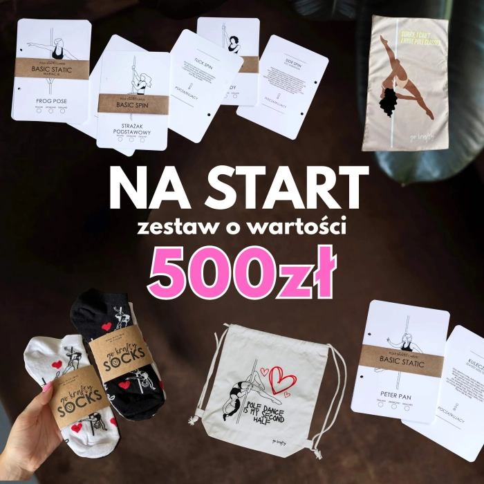 Zestaw Na Start o wartości 500 zł — karty figur, skarpetki i worek pole dance