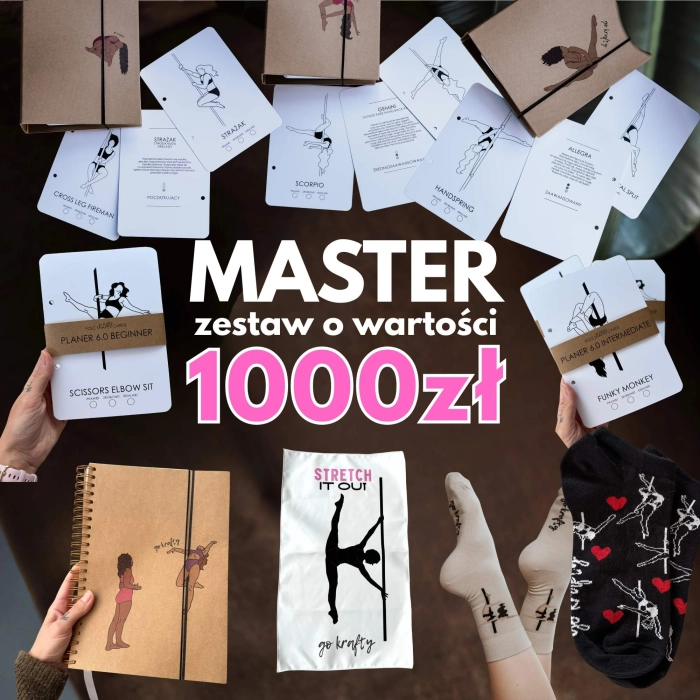 Zestaw Master o wartości 1000 zł — karty figur, planer, ręczniczek i skarpetki