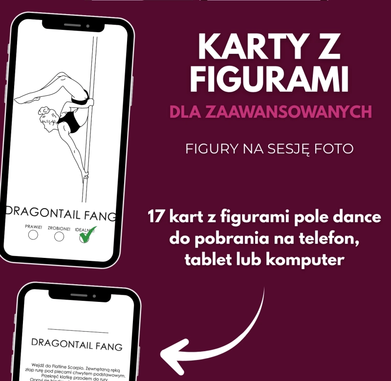 Karty z figurami pole dance Sesja Advanced w PDF — na telefon, tablet i komputer