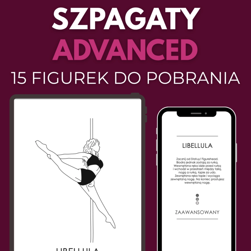 Karty z figurami pole dance Advanced Splits do pobrania — podgląd karty na ekranie