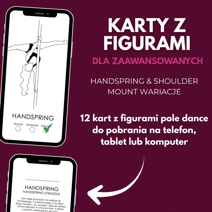 Karty z figurami pole dance Advanced Handspring & Shoulder w PDF – na telefon, tablet i komputer