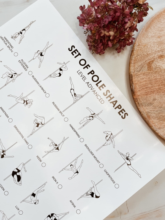plakat ze spisem figur pole dance poziom zaawansowany